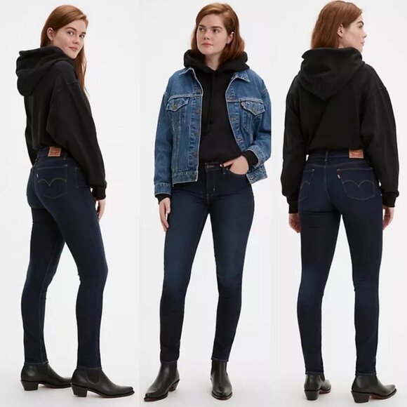 Levis 711 Super Skinny Dark Blue Jeans Indigo Size 25 Stretch Denim‎ High Rise - Picture 1 of 10